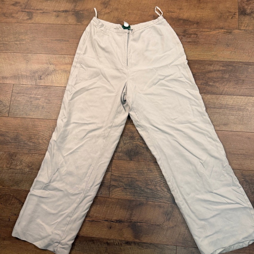 J.Crew‎ Womens 100% Silk Wide Leg Trousers Beige High Rise Lined Size 12